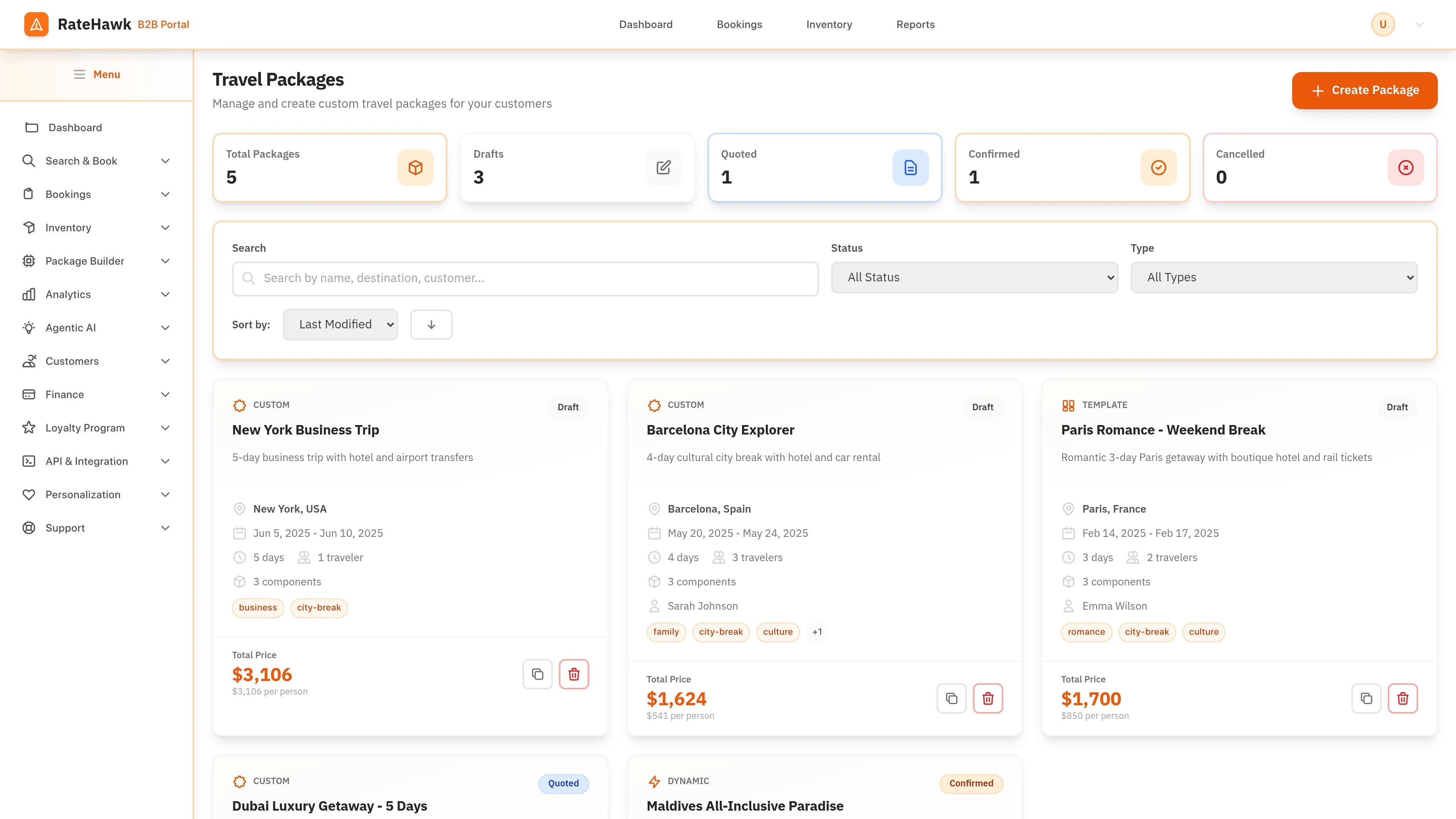 Package List - Browse and filter travel packages